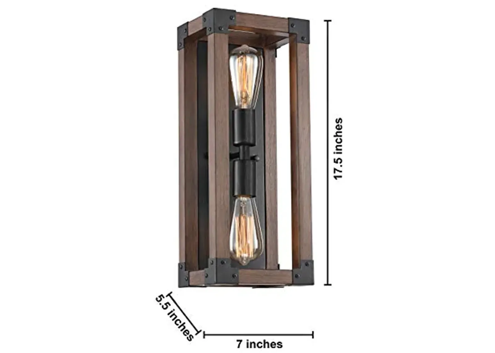 Jojospring Pine Wood 2-Light Wall Sconce Antique Black Metal Finish