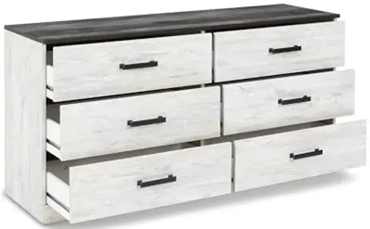 Signature Design by Ashley Shawburn Modern Farmhouse 6 Drawer Dresser, Two Tone White & Dark Gray