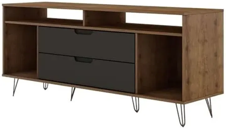 Manhattan Comfort Rockefeller Modern 2 Drawers Living Room Television Stand with Metal Legs, 62.99", Nature/Textured Grey