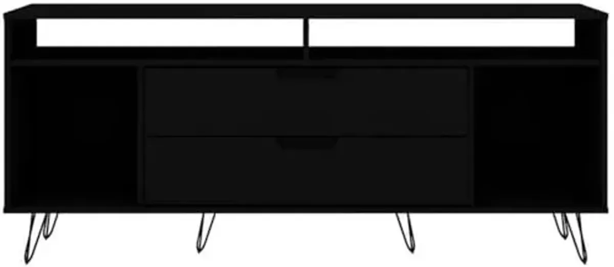 Manhattan Comfort Rockefeller Modern 2 Drawers Living Room Television Stand with Metal Legs, 62.99", Black