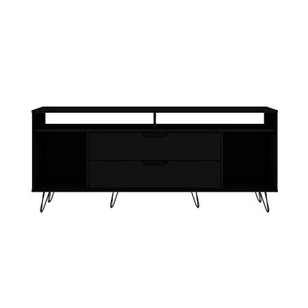 Manhattan Comfort Rockefeller Modern 2 Drawers Living Room Television Stand with Metal Legs, 62.99", Black