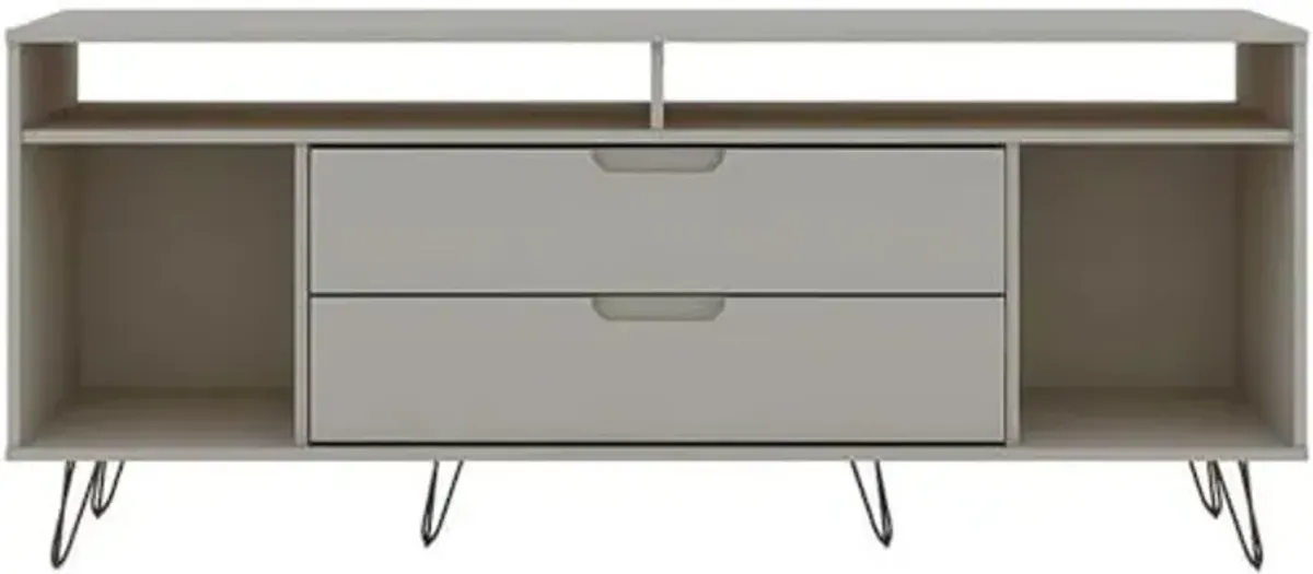 Manhattan Comfort Rockefeller Modern 2 Drawers Living Room Television Stand with Metal Legs, 62.99", Off White