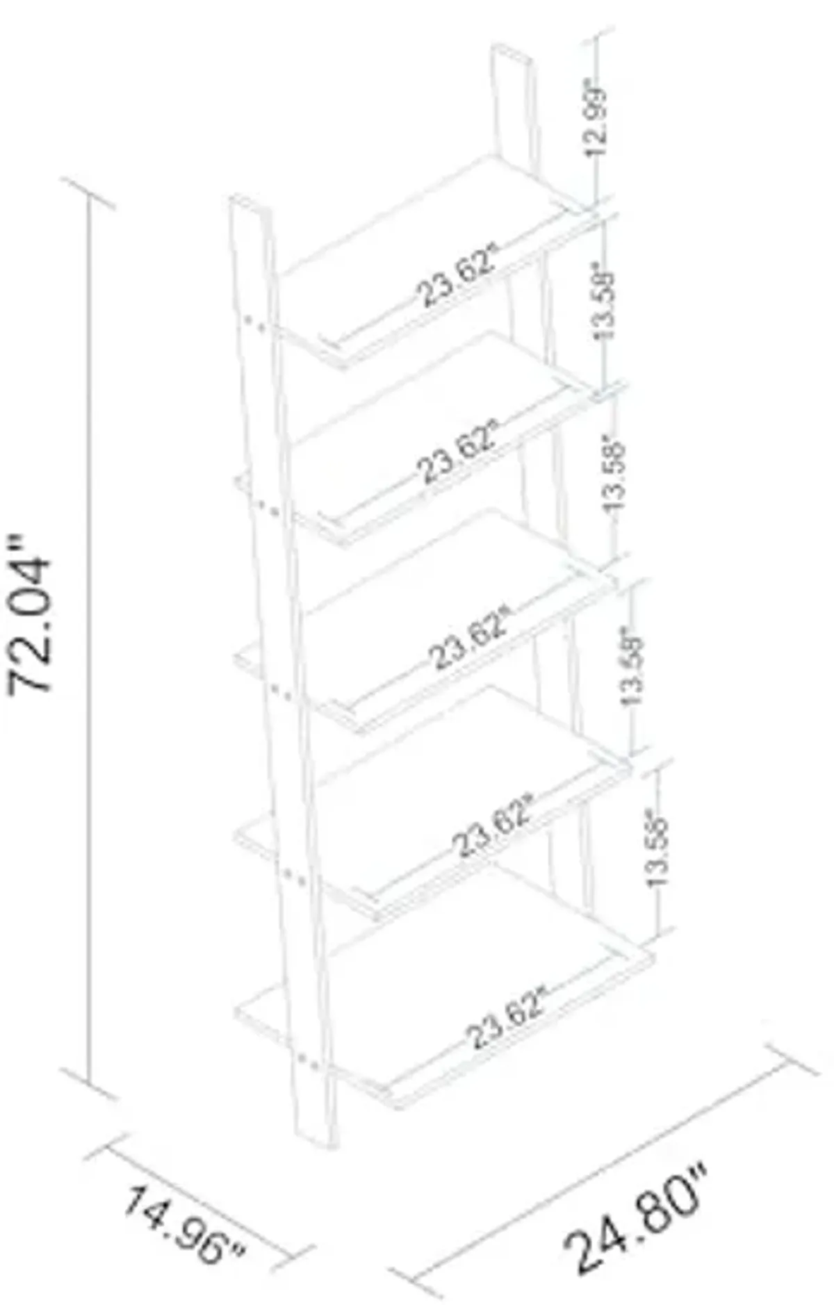 Manhattan Comfort Cooper 72" Mid Century Modern Ladder Bookshelf, 5 Floating Shelves, Stylish Bookcase and Collectible Display, Perfect for Living Room or Office, Black