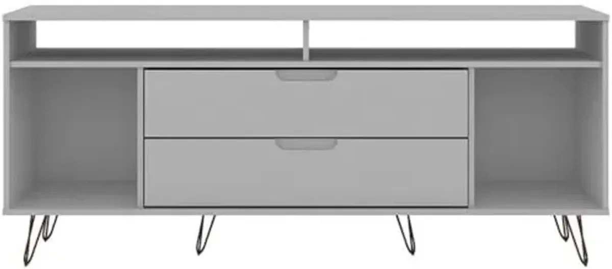 Manhattan Comfort Rockefeller Modern 2 Drawers Living Room Television Stand with Metal Legs, 62.99", White