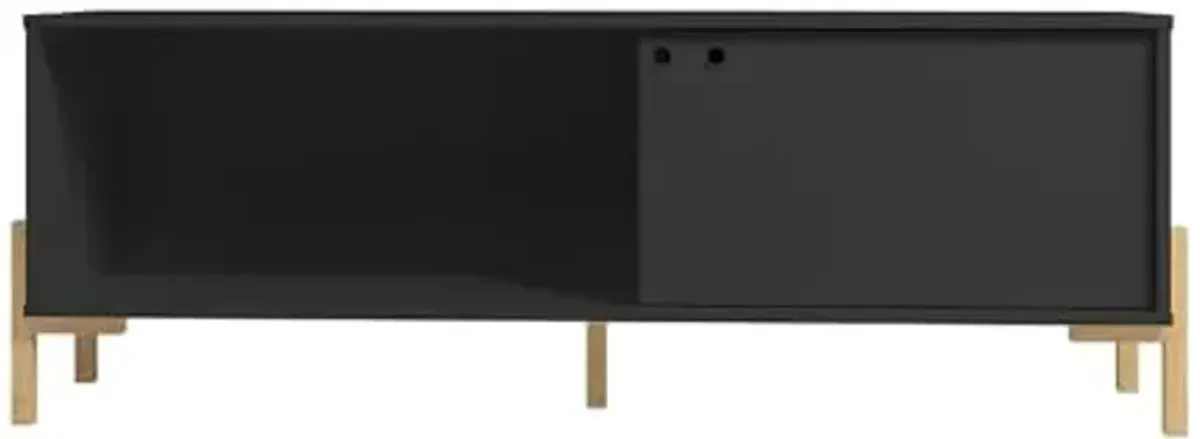 Manhattan Comfort Bowery 55" Mid Century Modern TV Stand with Sliding Door & 2 Shelves, Fits Up to 50'' Television, Convenient Media Console with Hole for Wire Management, Solid Wood Legs, Black/Oak