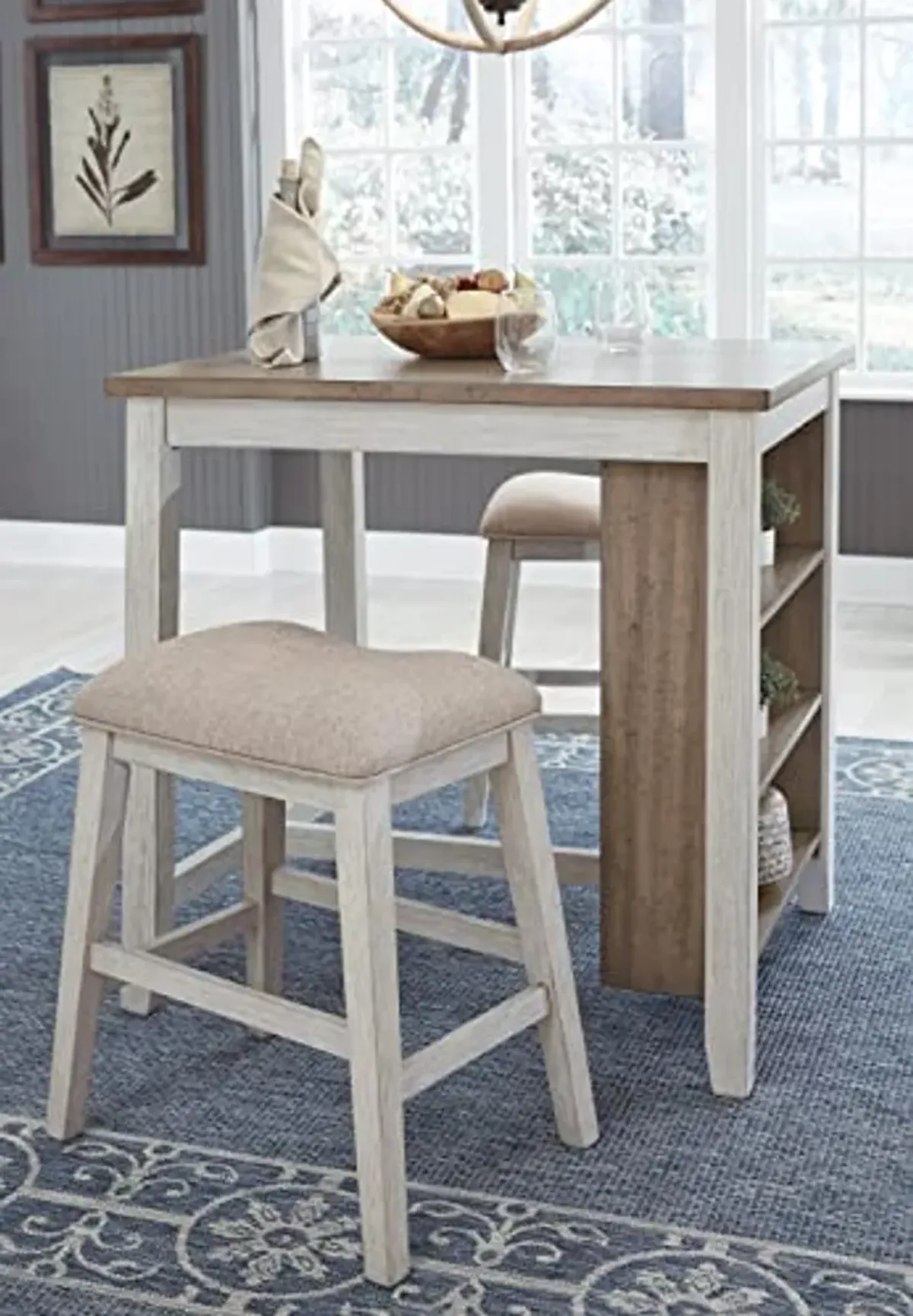 Signature Design by Ashley Skempton 3 Piece Counter Height Dining Set, Includes Table and 2 Barstools, Whitewash