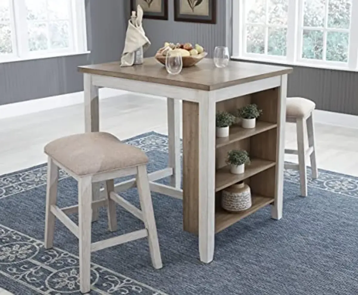 Signature Design by Ashley Skempton 3 Piece Counter Height Dining Set, Includes Table and 2 Barstools, Whitewash