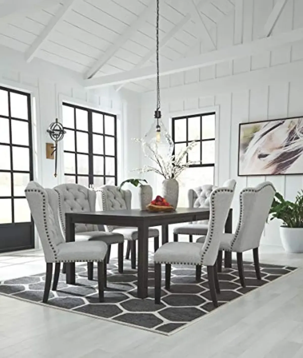 Signature Design by Ashley Jeanette Modern Rectangular Distressed Dining Table ONLY, Seats up to 6, Black