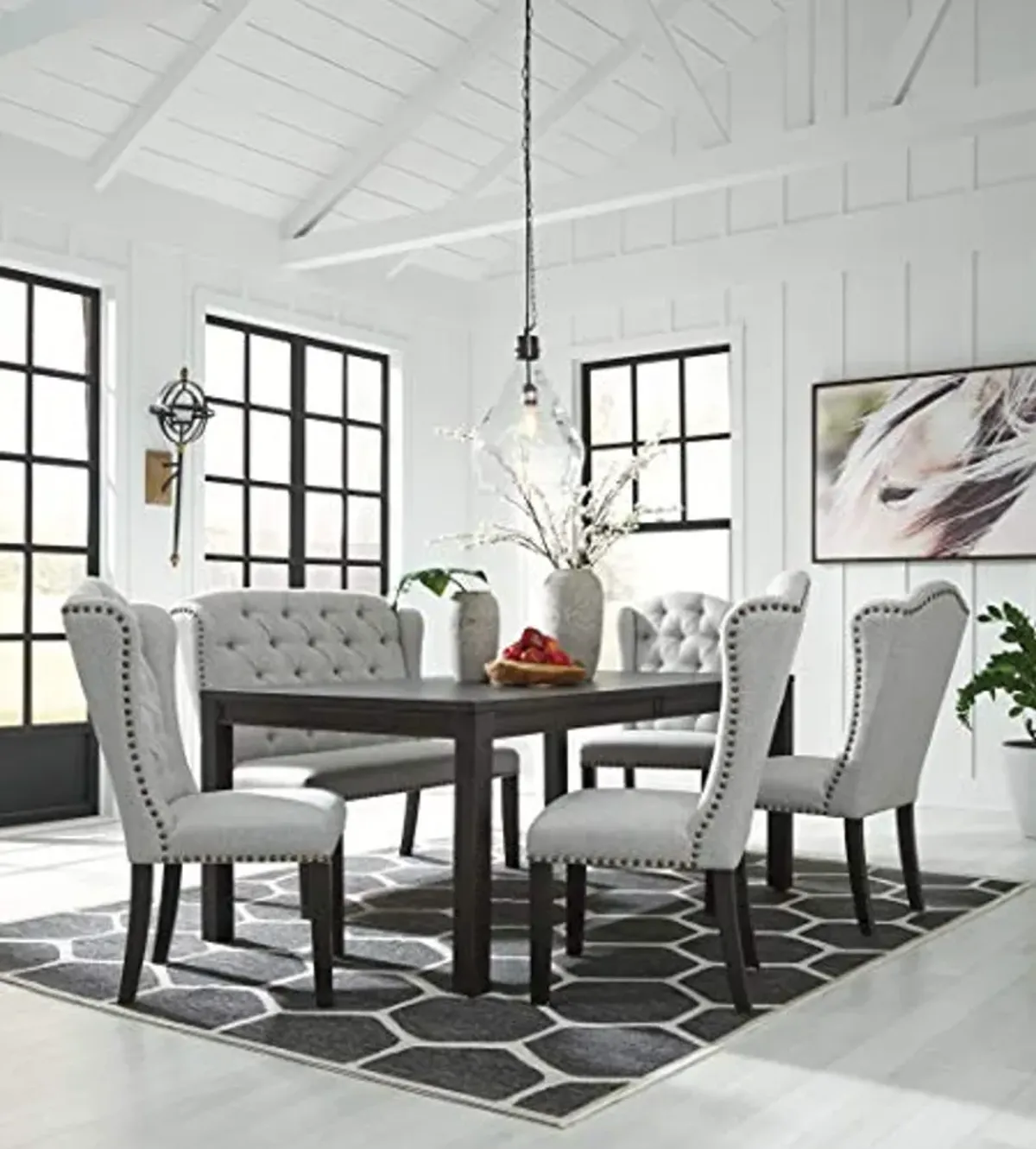 Signature Design by Ashley Jeanette Modern Rectangular Distressed Dining Table ONLY, Seats up to 6, Black