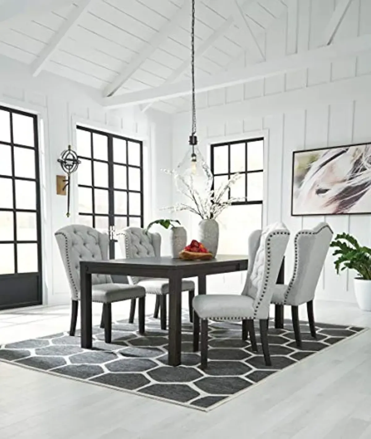 Signature Design by Ashley Jeanette Modern Rectangular Distressed Dining Table ONLY, Seats up to 6, Black