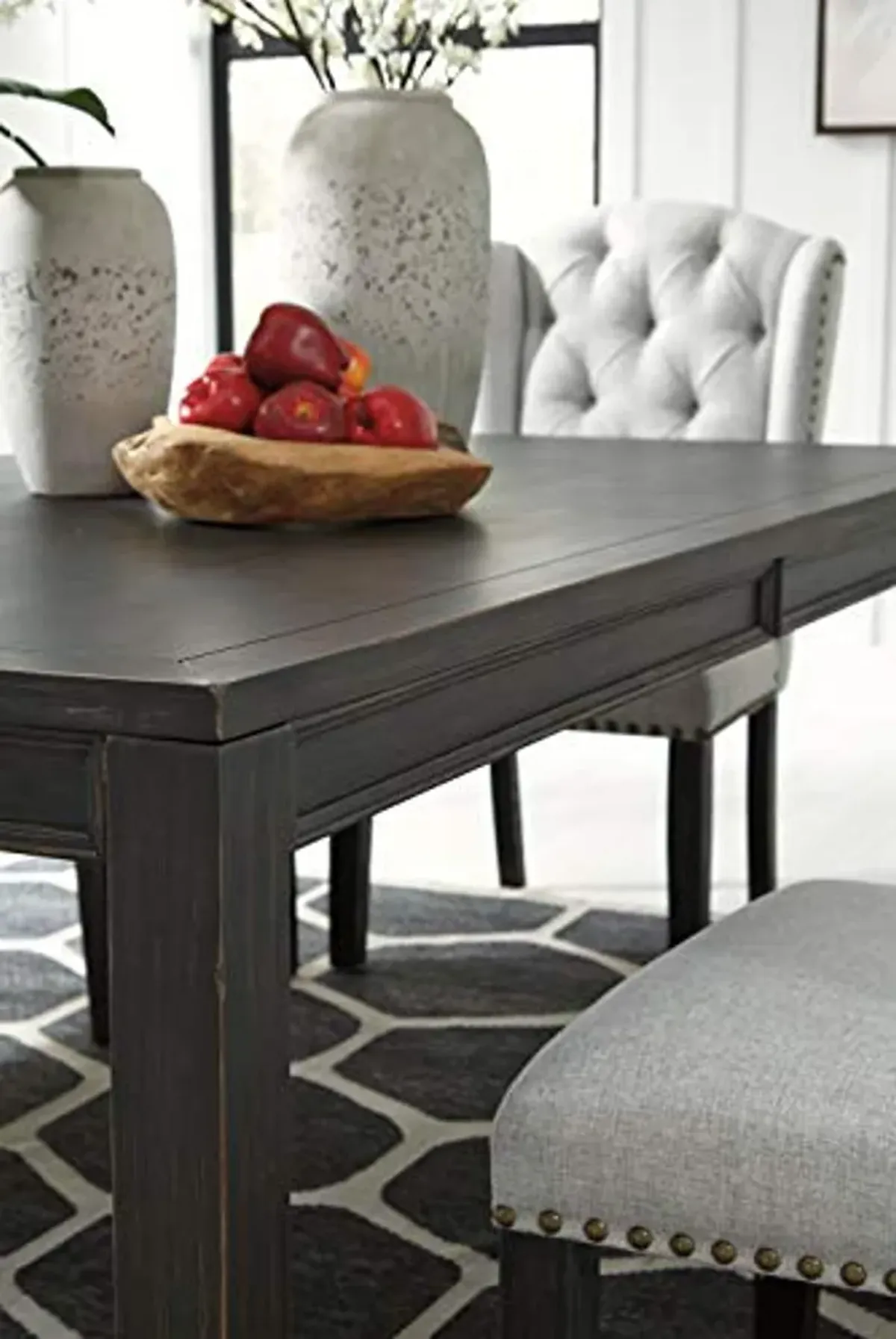 Signature Design by Ashley Jeanette Modern Rectangular Distressed Dining Table ONLY, Seats up to 6, Black