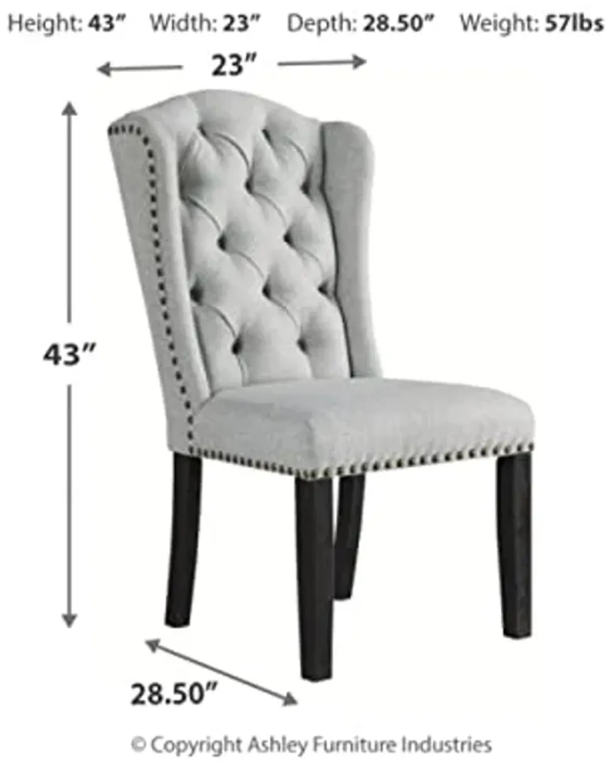 Signature Design by Ashley Jeanette Traditional Tufted Upholstered Wingback Dining Chair, 2 Count, Light Gray