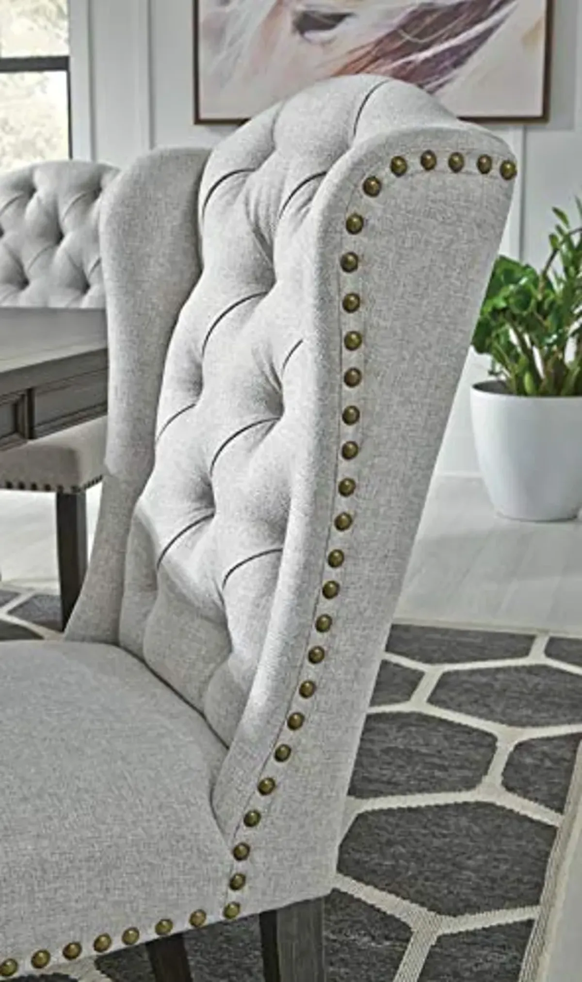 Signature Design by Ashley Jeanette Traditional Tufted Upholstered Wingback Dining Chair, 2 Count, Light Gray