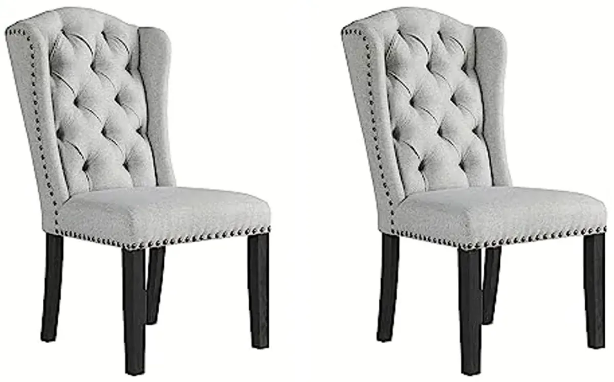 Signature Design by Ashley Jeanette Traditional Tufted Upholstered Wingback Dining Chair, 2 Count, Light Gray