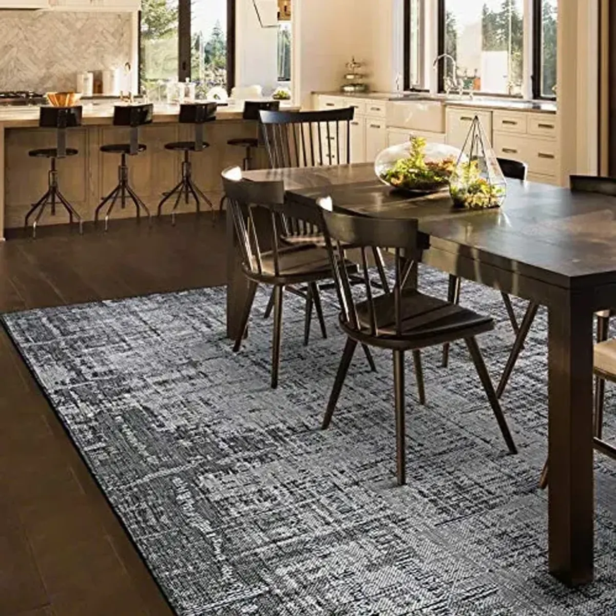 Couristan Charm Tiverton Indoor Outdoor Area Rug – 2'2" x 7'6" Runner Anthracite Light Gray Flatwoven Abstract Transitional Rug – UV-Stabilized Durable Pet-Friendly Construction