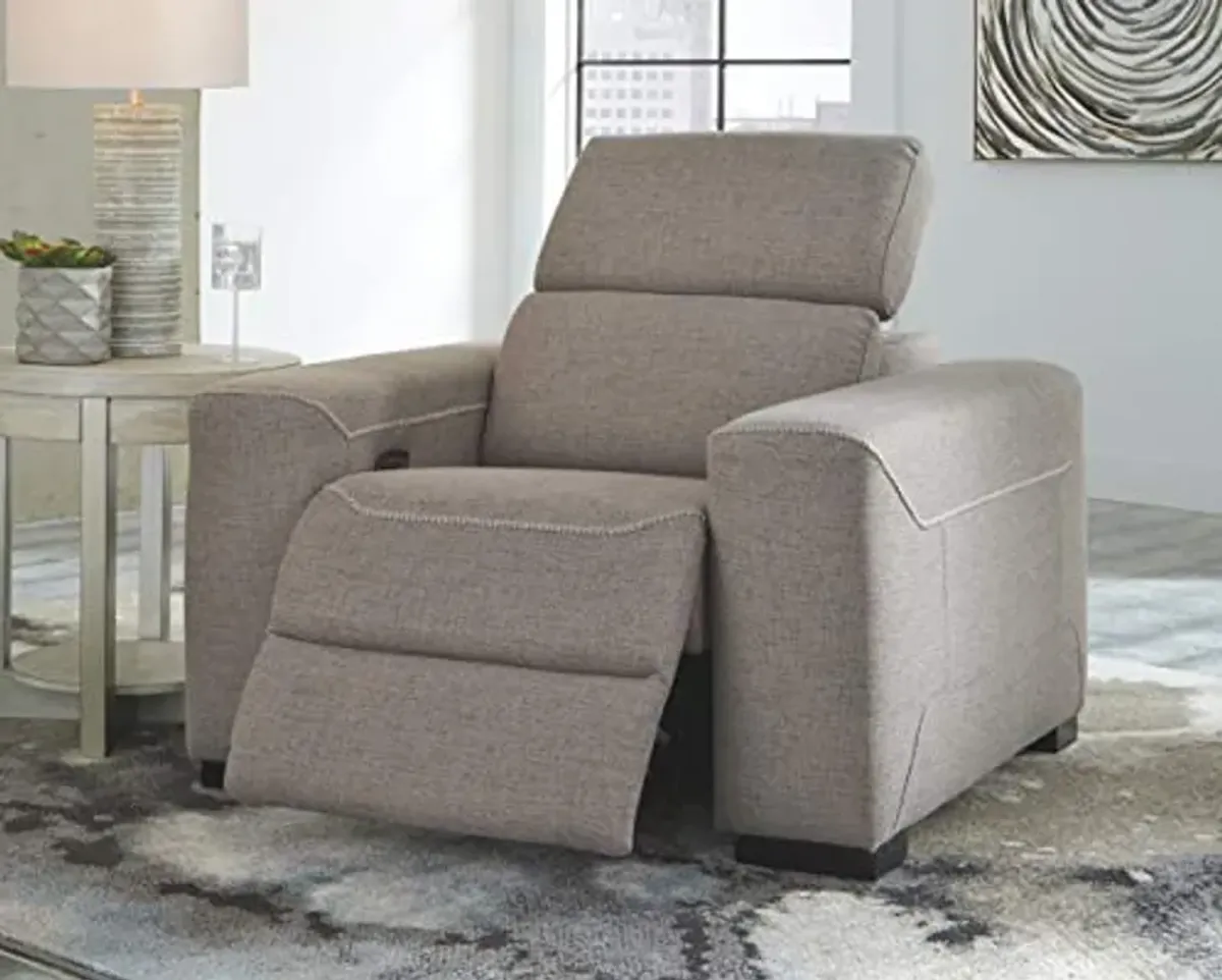 Signature Design by Ashley Mabton Contemporary Adjustable Power Recliner with USB Charging, Light Gray