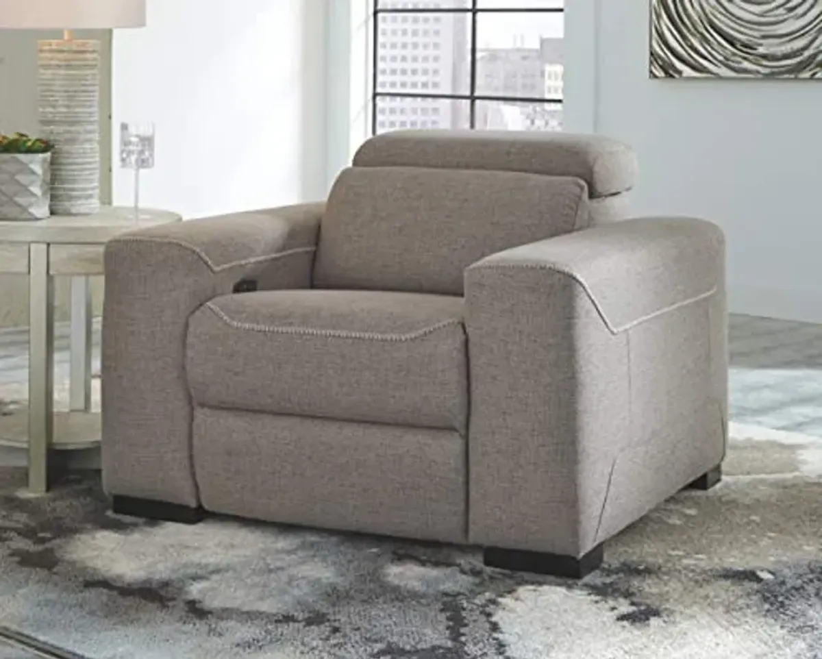 Signature Design by Ashley Mabton Contemporary Adjustable Power Recliner with USB Charging, Light Gray