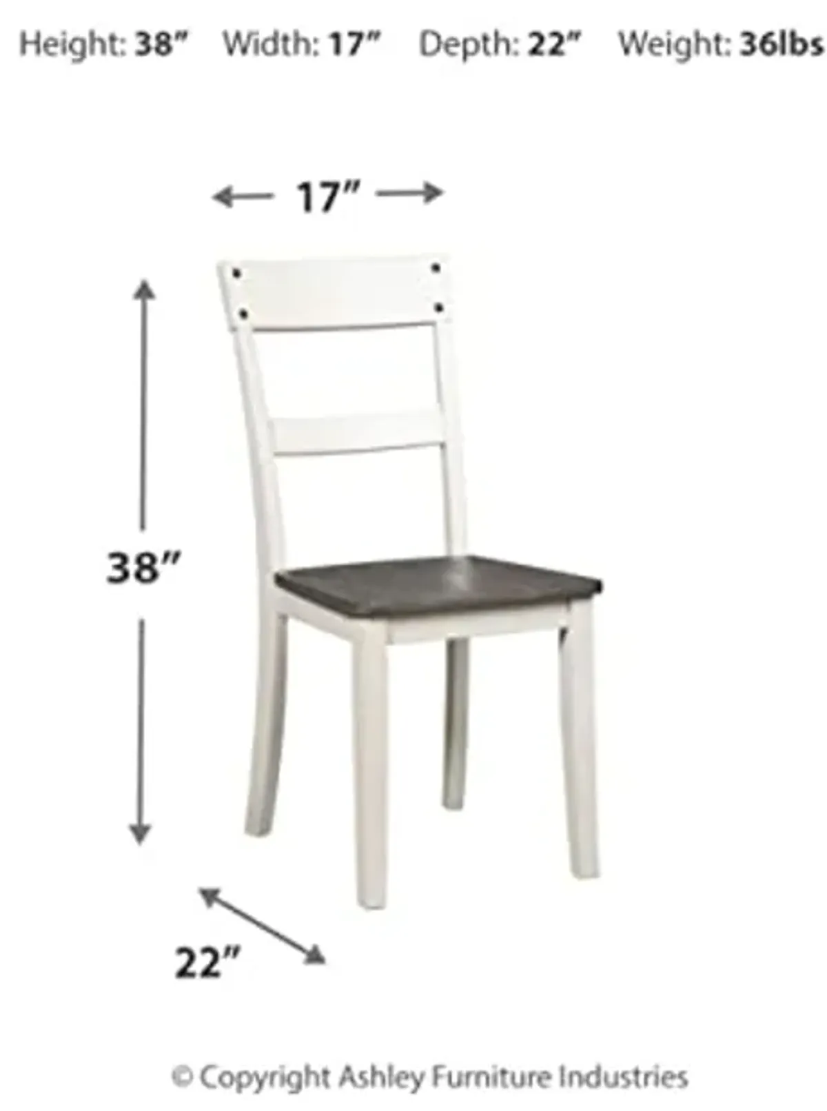 Signature Design by Ashley Nelling Modern Farmhouse 18" Weathered Dining Chair, Set of 2, White & Dark Brown