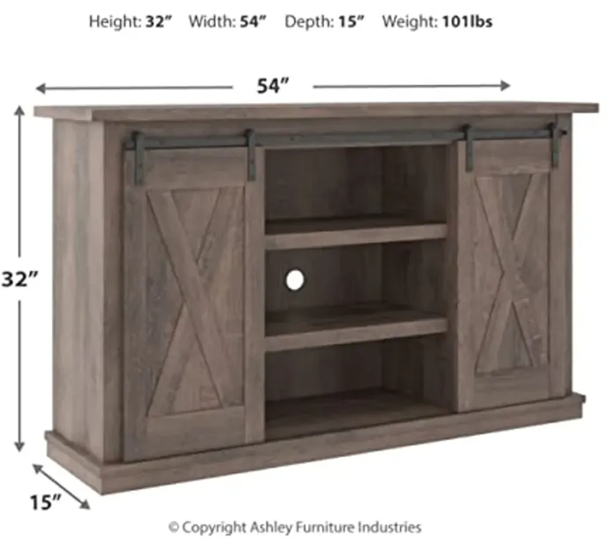 Signature Design by Ashley Arlenbry Farmhouse TV Stand, Fits TVs up to 52" with Sliding Barn Doors, Weathered Oak Gray