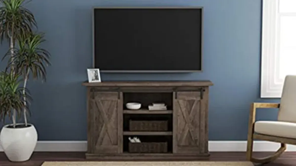 Signature Design by Ashley Arlenbry Farmhouse TV Stand, Fits TVs up to 52" with Sliding Barn Doors, Weathered Oak Gray