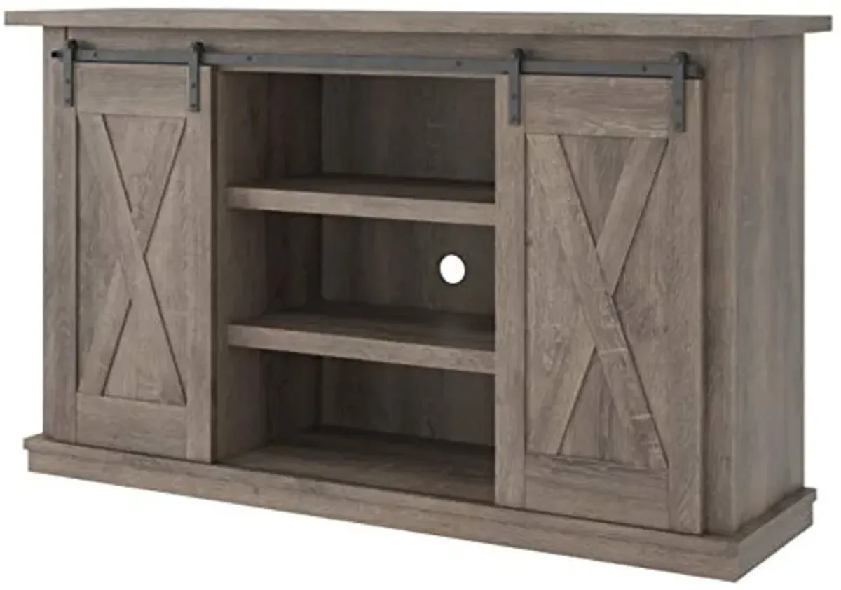 Signature Design by Ashley Arlenbry Farmhouse TV Stand, Fits TVs up to 52" with Sliding Barn Doors, Weathered Oak Gray