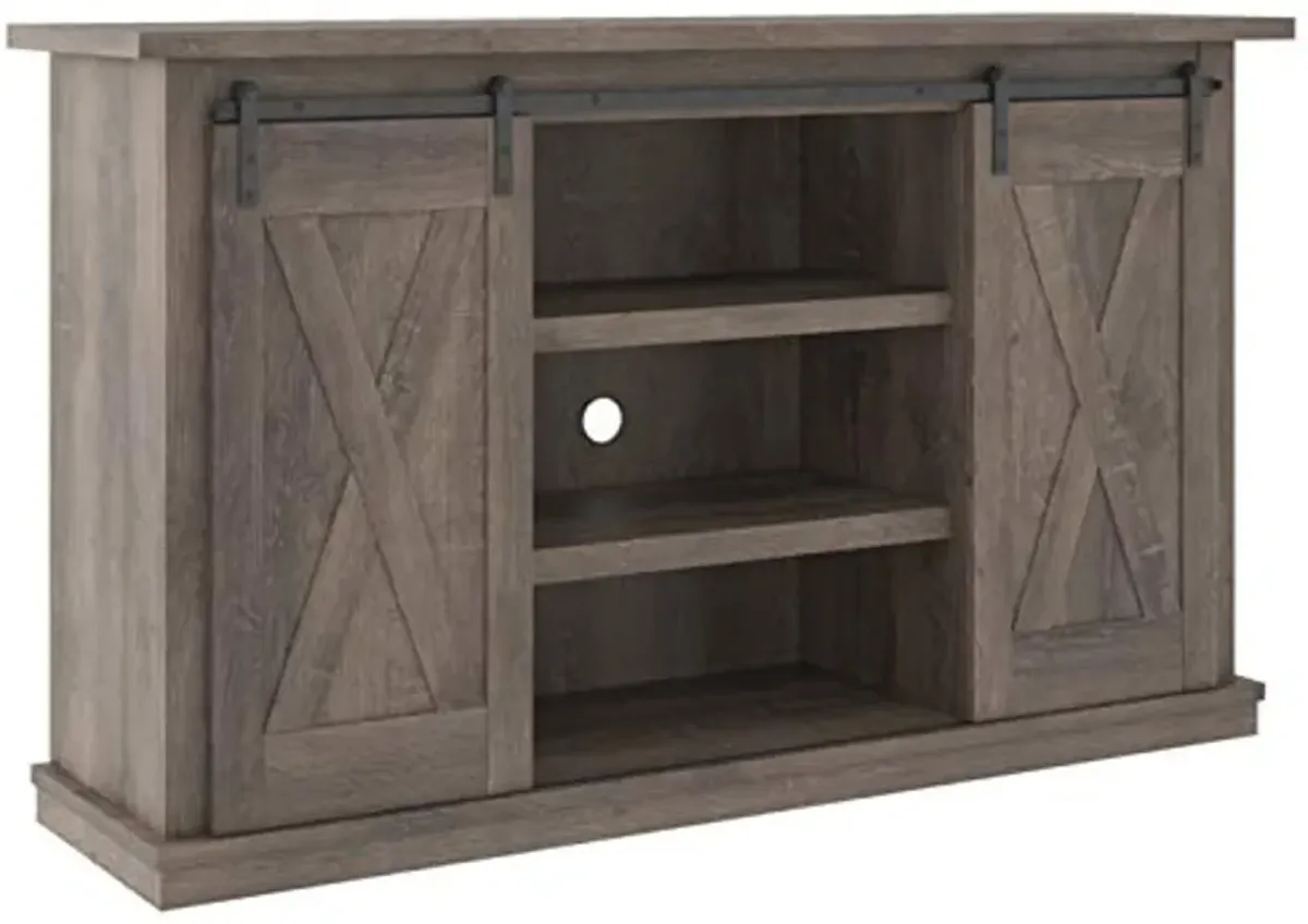 Signature Design by Ashley Arlenbry Farmhouse TV Stand, Fits TVs up to 52" with Sliding Barn Doors, Weathered Oak Gray