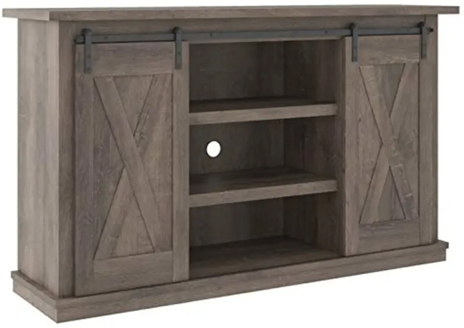 Signature Design by Ashley Arlenbry Farmhouse TV Stand, Fits TVs up to 52" with Sliding Barn Doors, Weathered Oak Gray