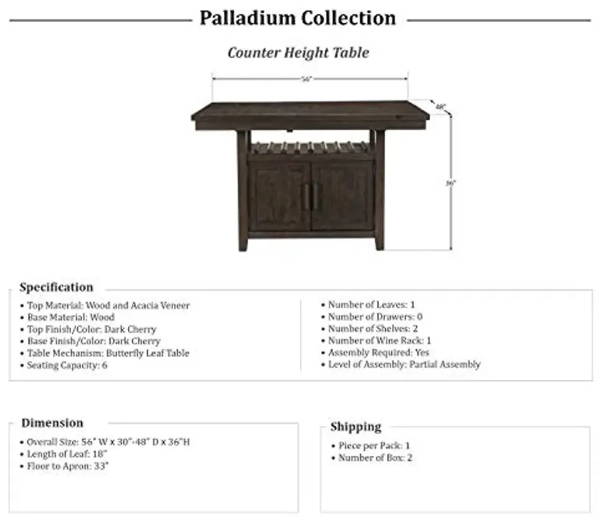 Lexicon Palladium 5-Piece Counter Height Dining Set, Cherry