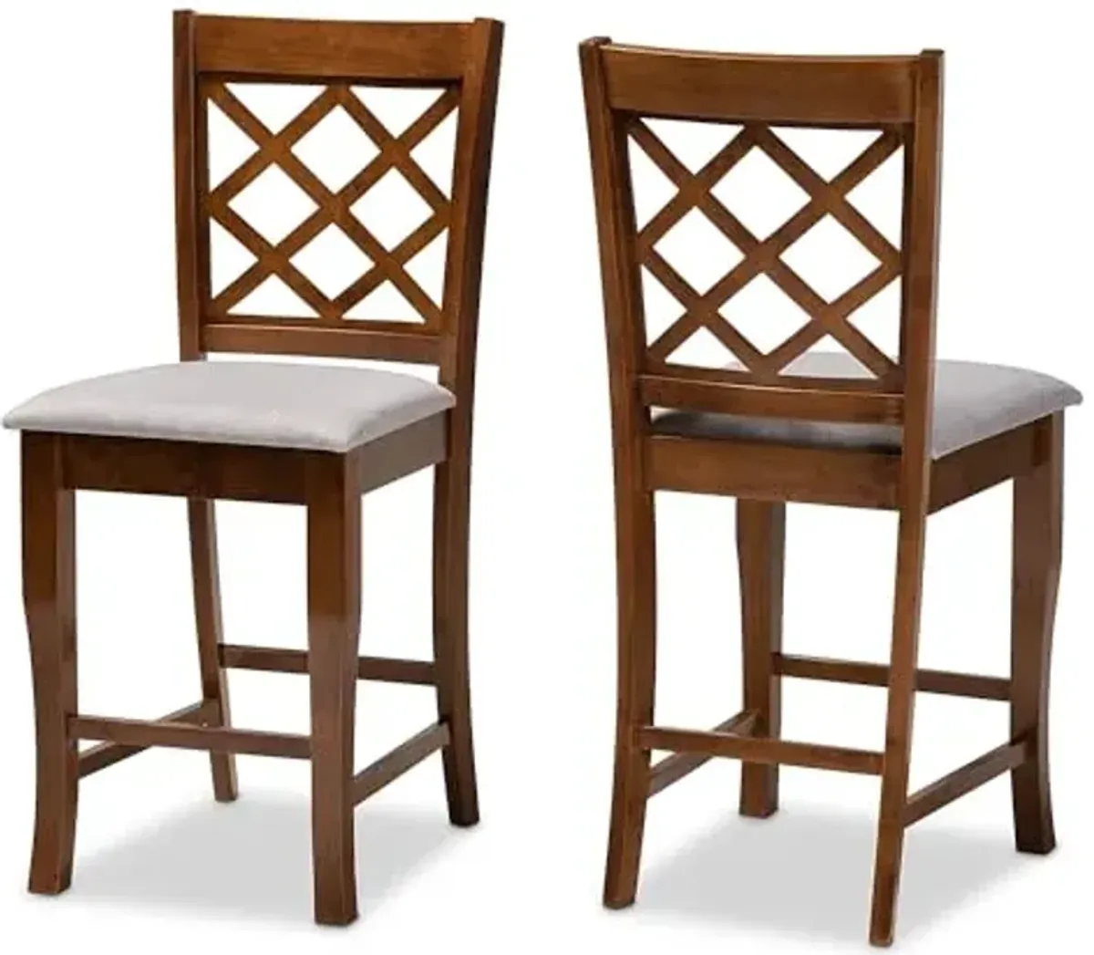 Baxton Studio Aria Modern and Contemporary Grey Fabric Upholstered and Walnut Brown Finished Wood 2-Piece Counter Height Pub Chair Set