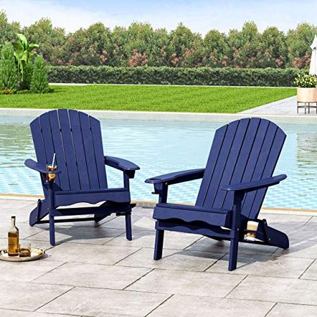 Christopher Knight Home Celeste Outdoor Acacia Wood Folding Adirondack Chairs (Set of 2), Navy Blue