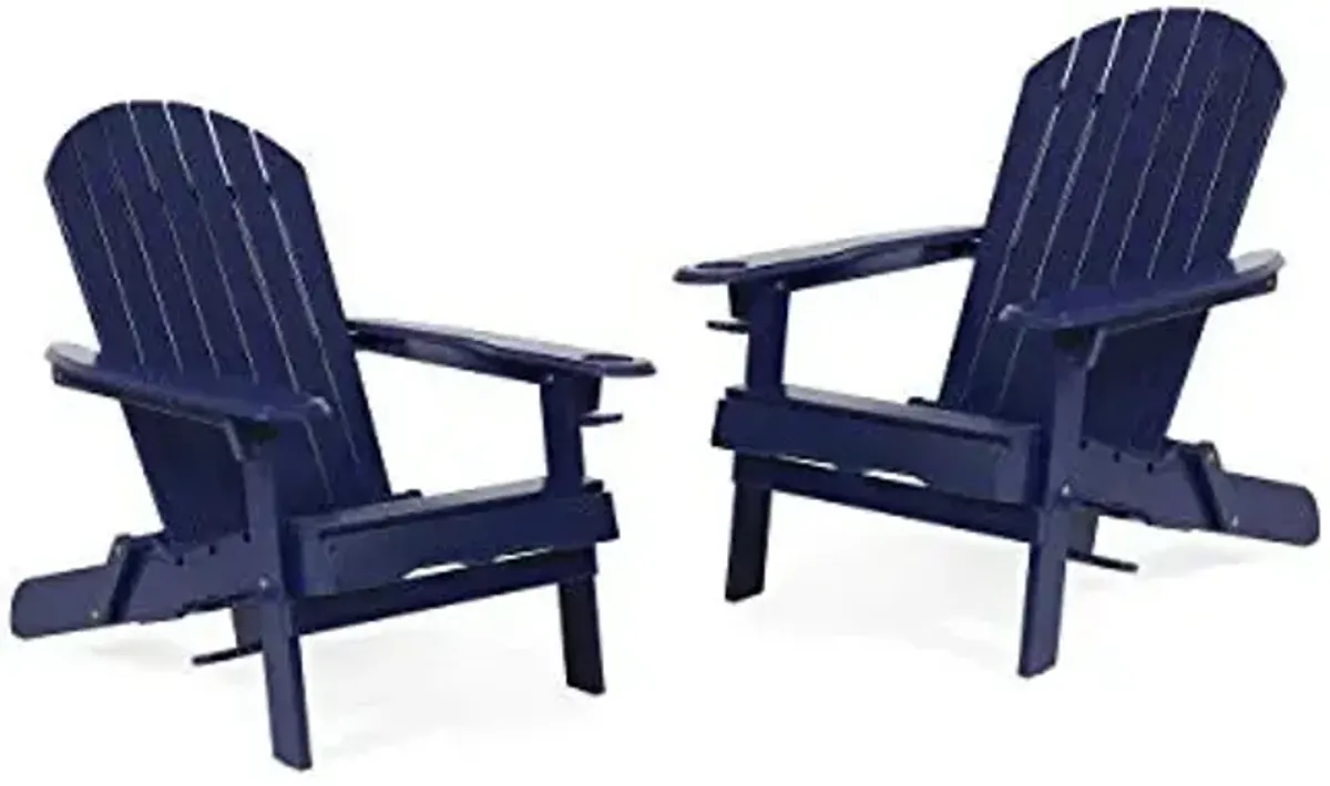 Christopher Knight Home Celeste Outdoor Acacia Wood Folding Adirondack Chairs (Set of 2), Navy Blue