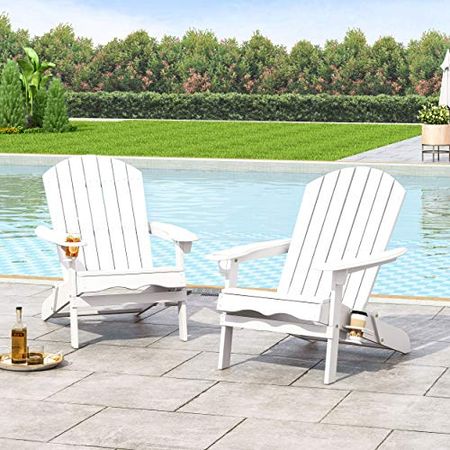 Christopher Knight Home Cecilia Outdoor Acacia Wood Folding Adirondack Chairs (Set of 2), White
