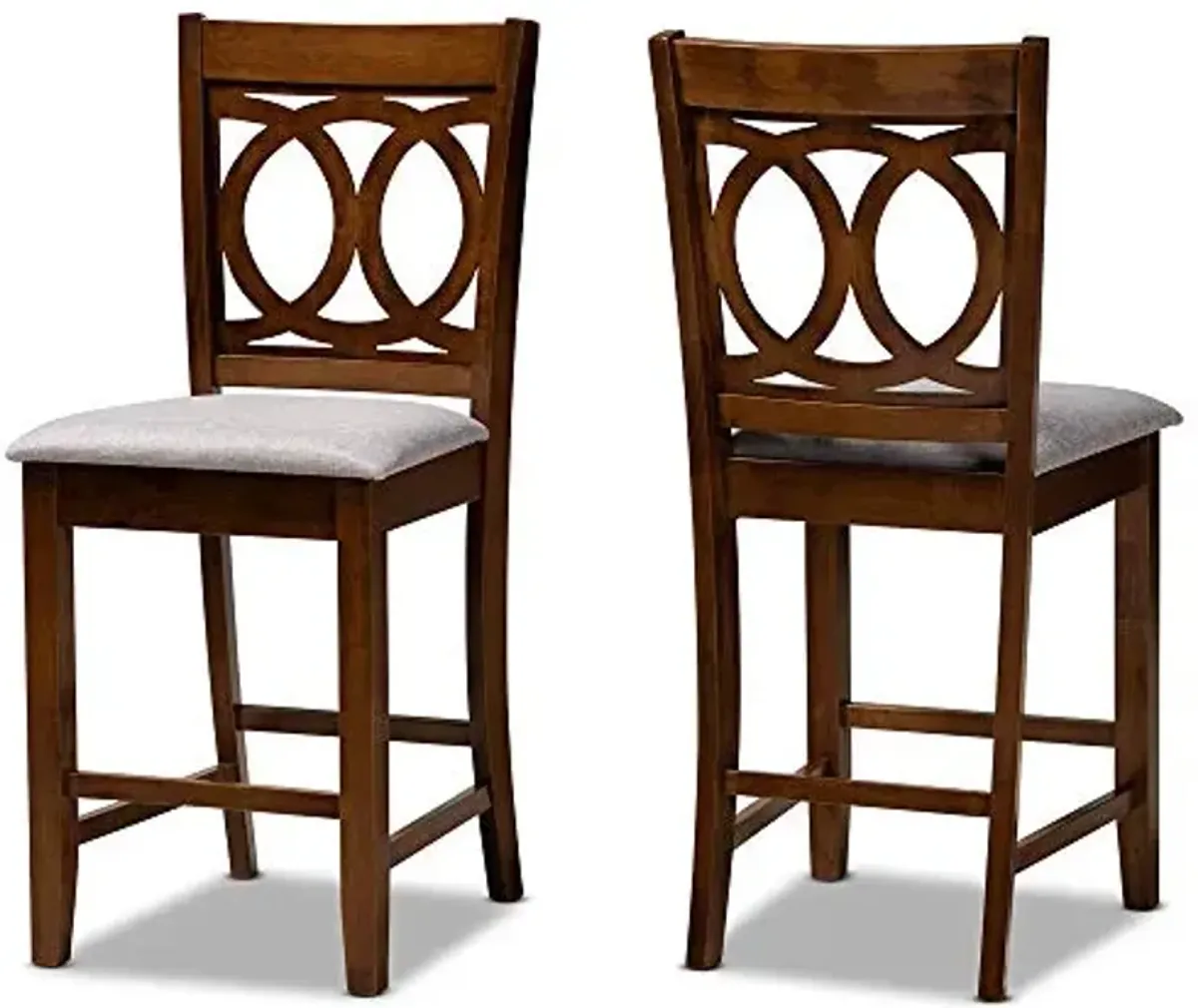 Baxton Studio Lenoir Modern and Contemporary Grey Fabric Upholstered Walnut Brown Finished Wood 2-Piece Counter Height Pub Chair Set