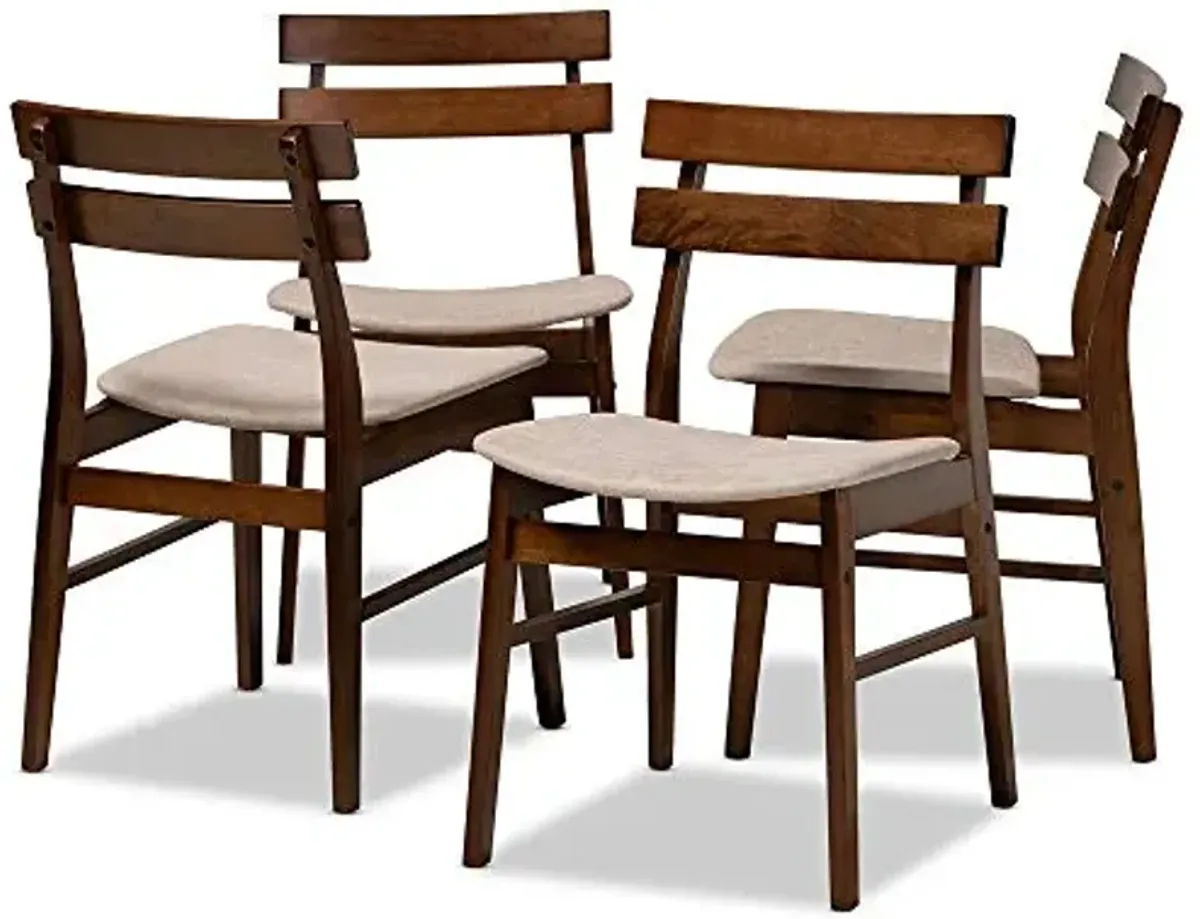 Baxton Studio Devlin Mid-Century Modern Transitional Light Beige Fabric Upholstered and Walnut Brown Finished Wood 4-Piece Dining Chair Set