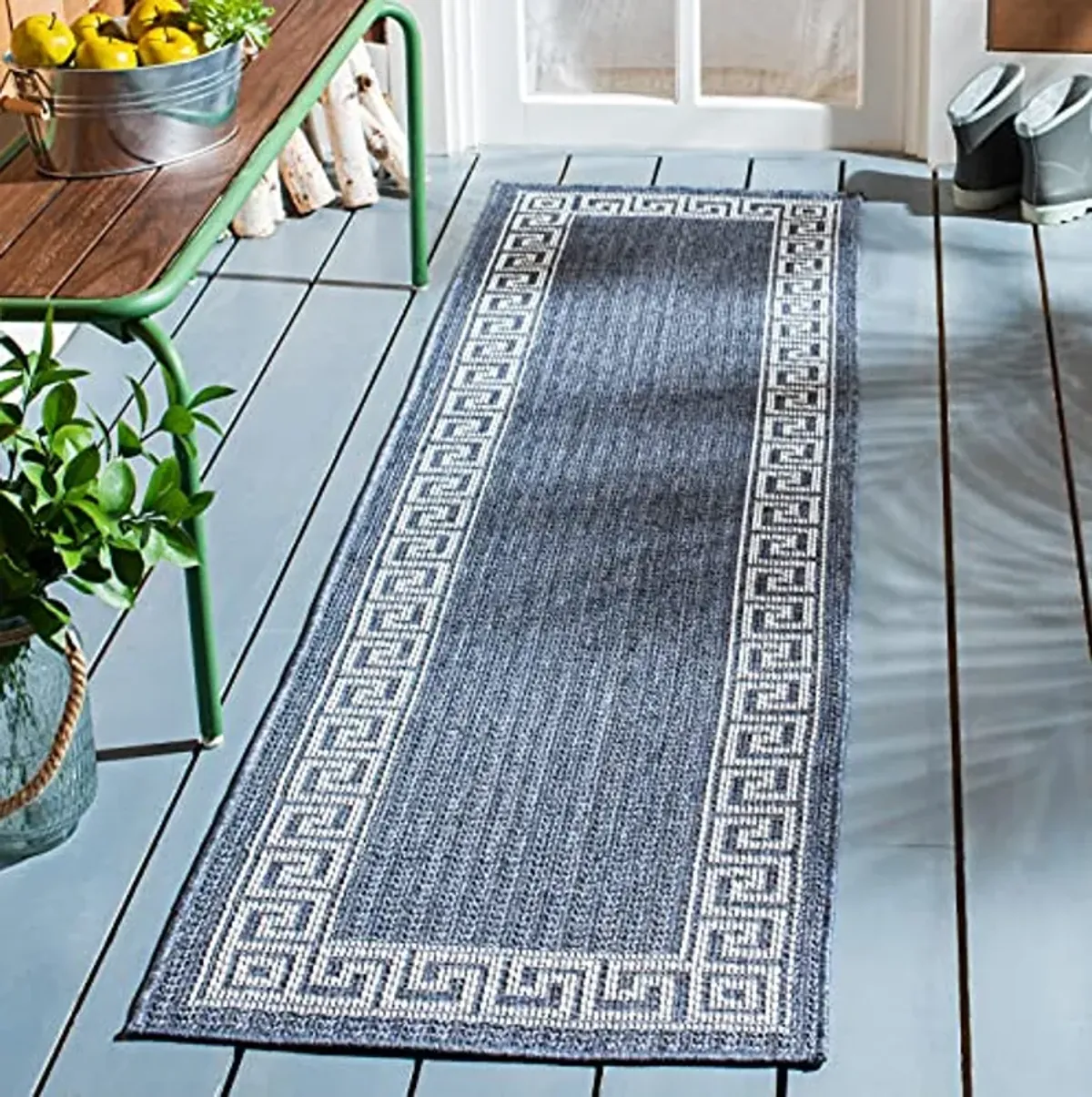 MARTHA STEWART x SAFAVIEH 2' x 7' Grey/Cream MSRO331F Indoor/ Outdoor-Waterproof Easy-Cleaning Patio Backyard Mudroom Runner-Rug