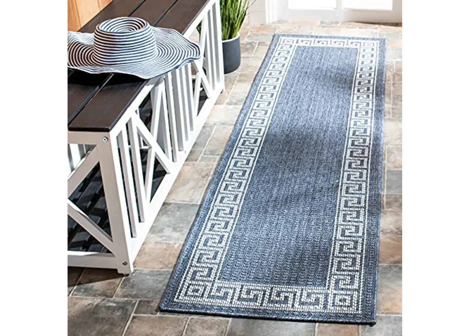 MARTHA STEWART x SAFAVIEH 2' x 7' Grey/Cream MSRO331F Indoor/ Outdoor-Waterproof Easy-Cleaning Patio Backyard Mudroom Runner-Rug