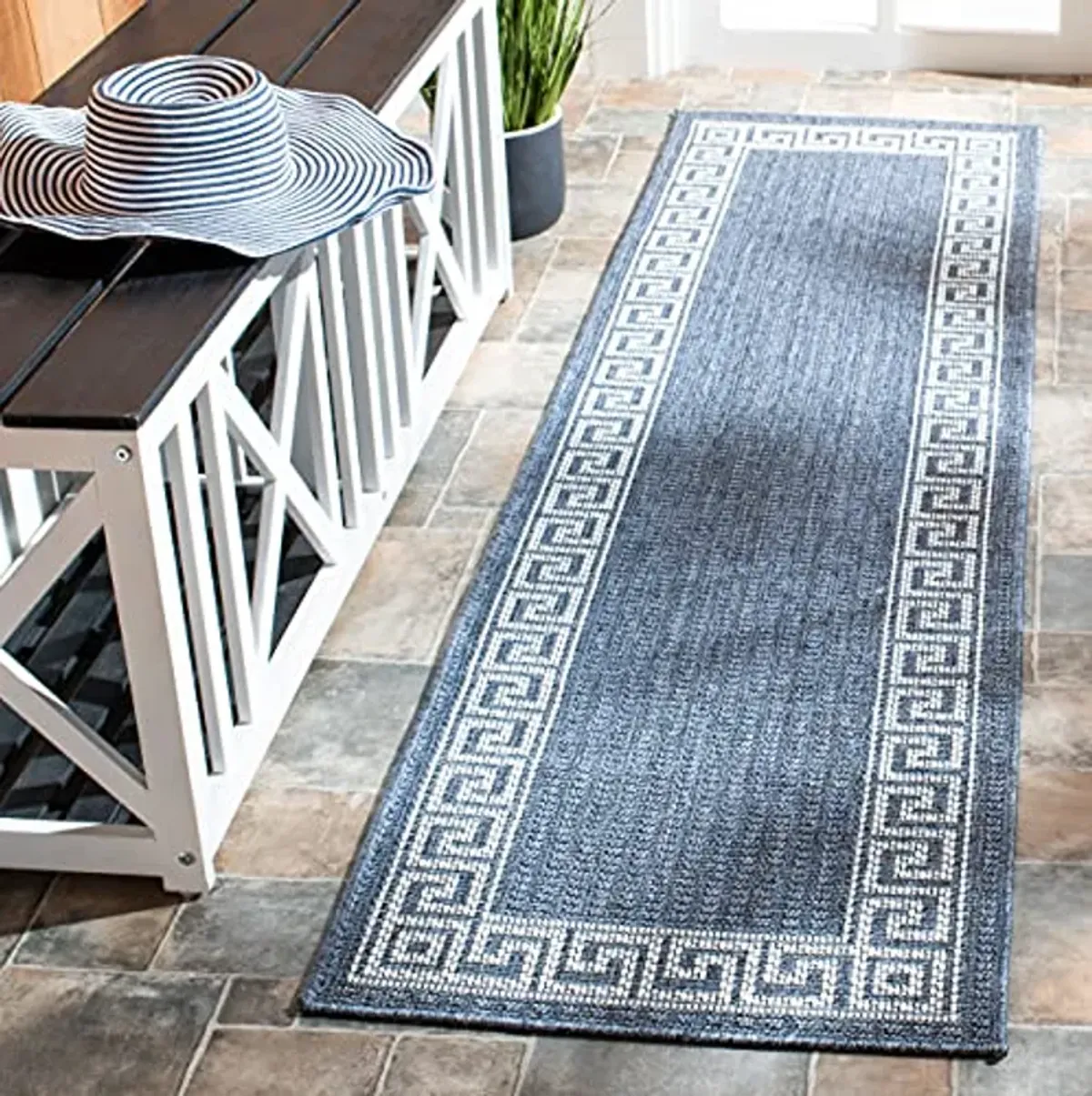 MARTHA STEWART x SAFAVIEH 2' x 7' Grey/Cream MSRO331F Indoor/ Outdoor-Waterproof Easy-Cleaning Patio Backyard Mudroom Runner-Rug