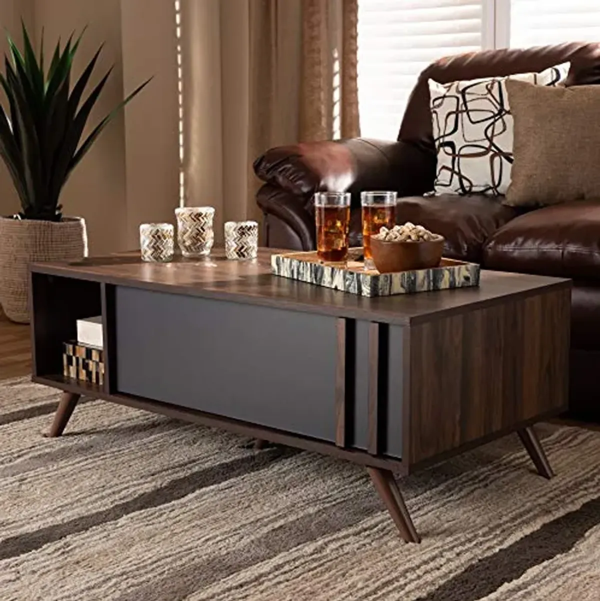 Baxton Studio Coffee Tables, Grey/Walnut