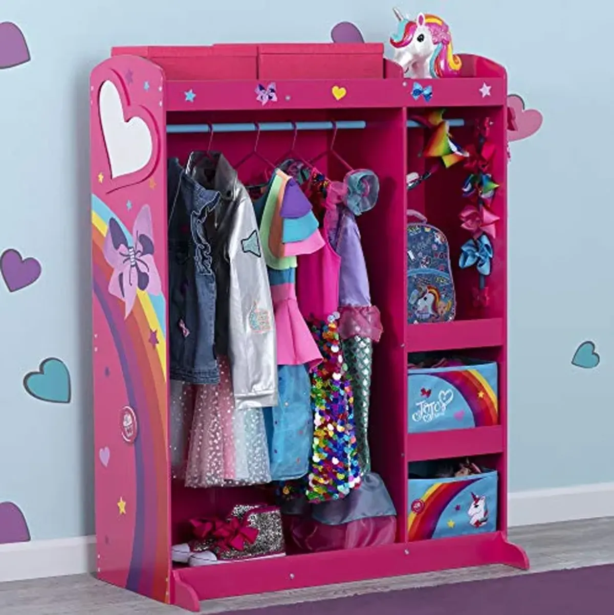 JoJo Siwa Dress and Play Boutique by Delta Children Pretend Play Costume Storage Wardrobe for Kids with Mirror & Shelves