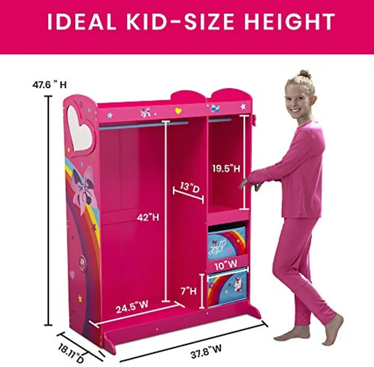 JoJo Siwa Dress and Play Boutique by Delta Children Pretend Play Costume Storage Wardrobe for Kids with Mirror & Shelves