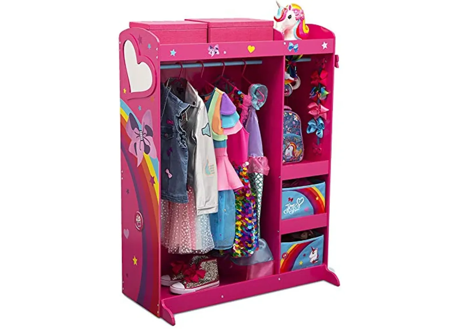 JoJo Siwa Dress and Play Boutique by Delta Children Pretend Play Costume Storage Wardrobe for Kids with Mirror & Shelves