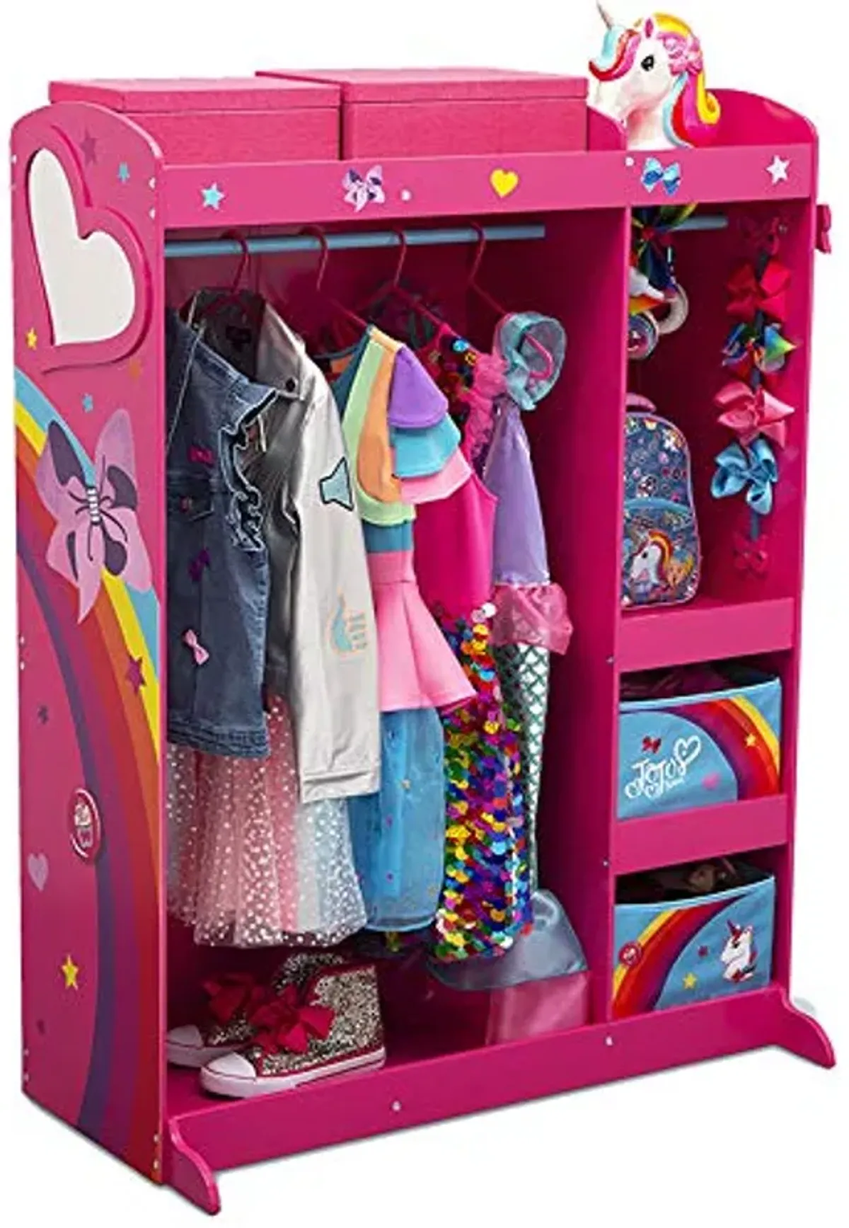 JoJo Siwa Dress and Play Boutique by Delta Children Pretend Play Costume Storage Wardrobe for Kids with Mirror & Shelves