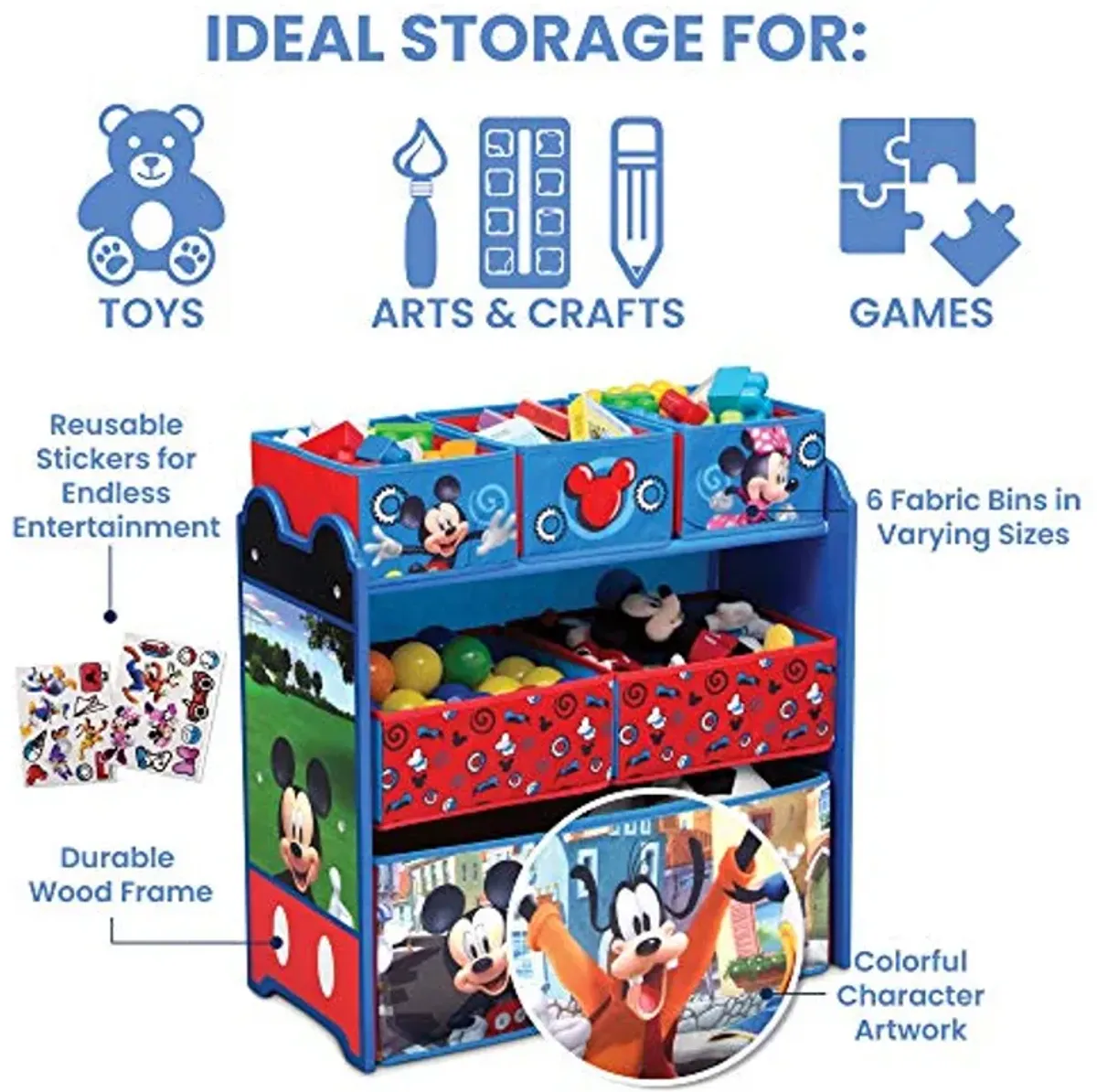 Delta Children Disney Mickey Mouse 6 Bin Design and Store Toy Organizer