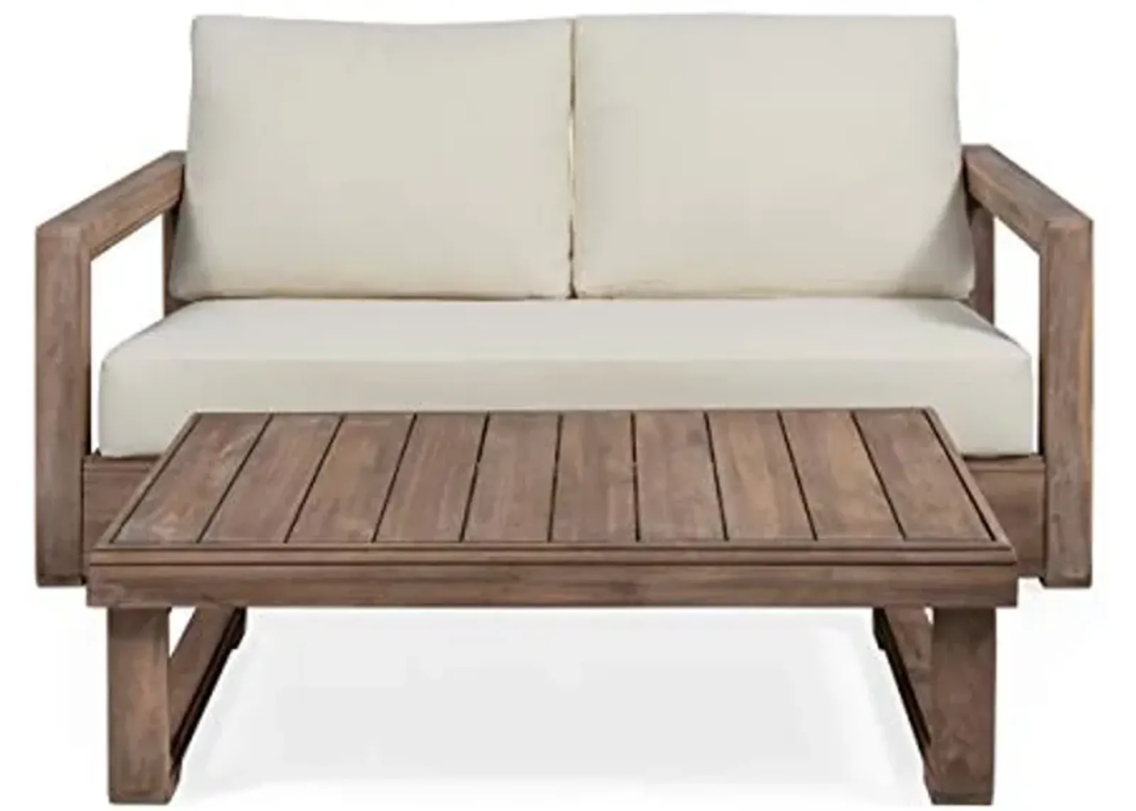 Christopher Knight Home Randy Outdoor Acacia Wood Loveseat Set with Coffee Table, Brown and Beige