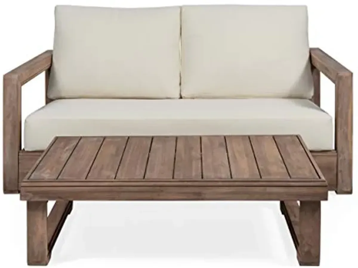 Christopher Knight Home Randy Outdoor Acacia Wood Loveseat Set with Coffee Table, Brown and Beige