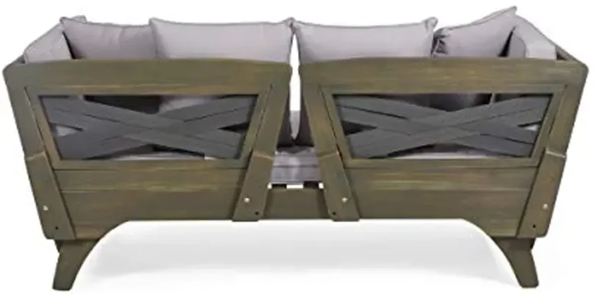 Christopher Knight Home Norman Outdoor Acacia Wood Expandable Daybed with Water Resistant Cushions, Gray and Dark Gray