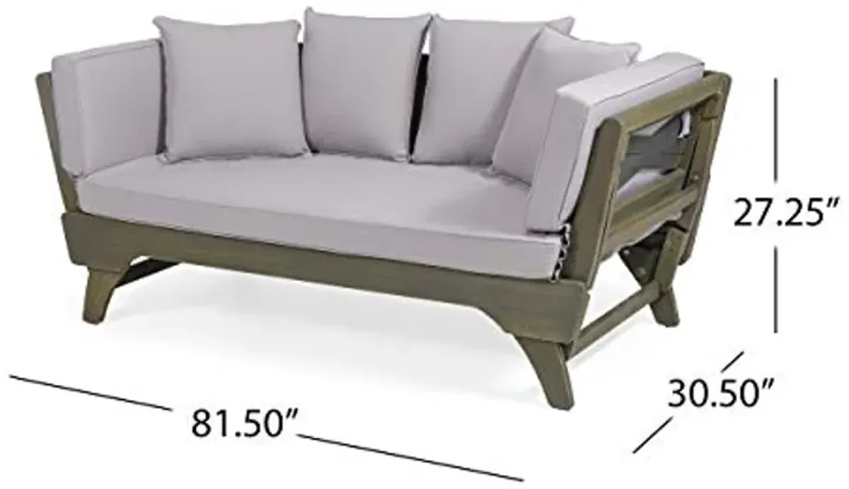 Christopher Knight Home Norman Outdoor Acacia Wood Expandable Daybed with Water Resistant Cushions, Gray and Dark Gray