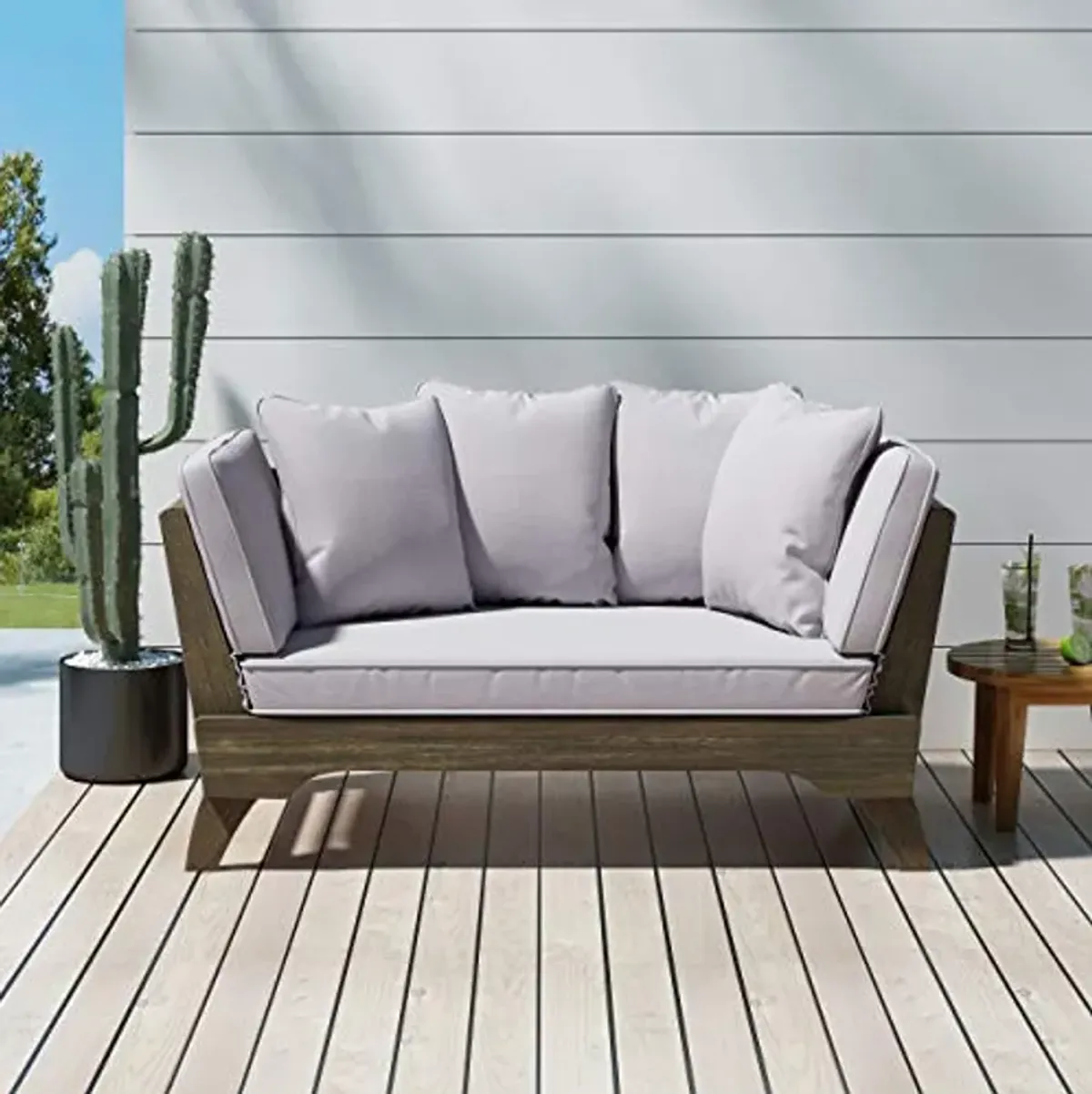 Christopher Knight Home Norman Outdoor Acacia Wood Expandable Daybed with Water Resistant Cushions, Gray and Dark Gray