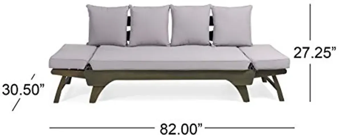 Christopher Knight Home Norman Outdoor Acacia Wood Expandable Daybed with Water Resistant Cushions, Gray and Dark Gray