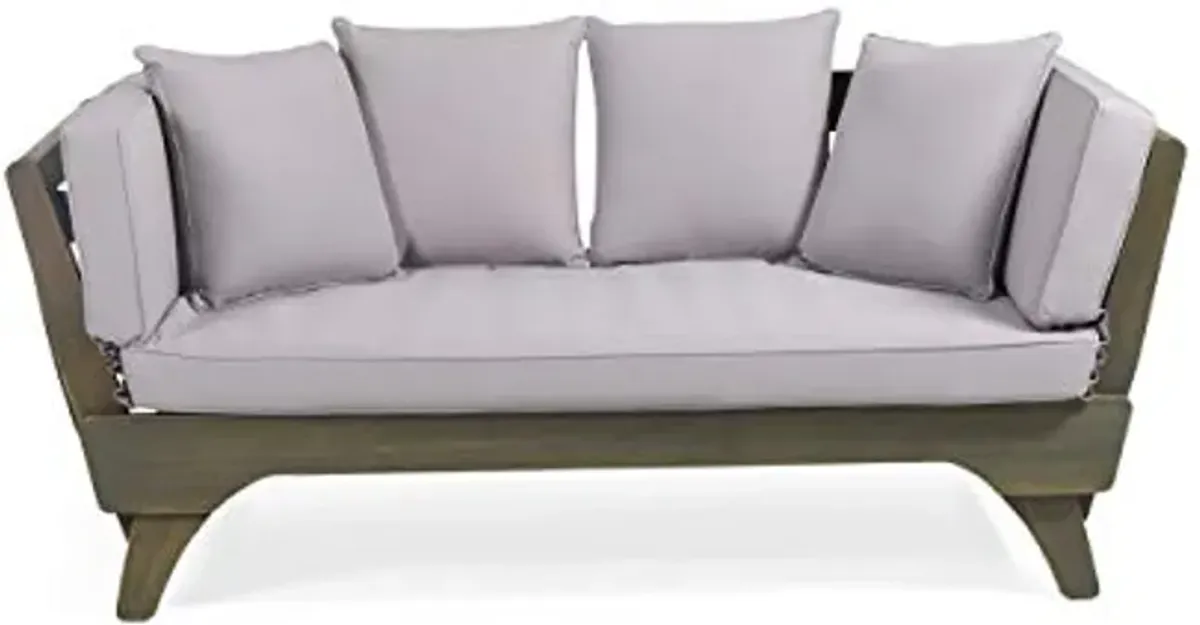 Christopher Knight Home Norman Outdoor Acacia Wood Expandable Daybed with Water Resistant Cushions, Gray and Dark Gray